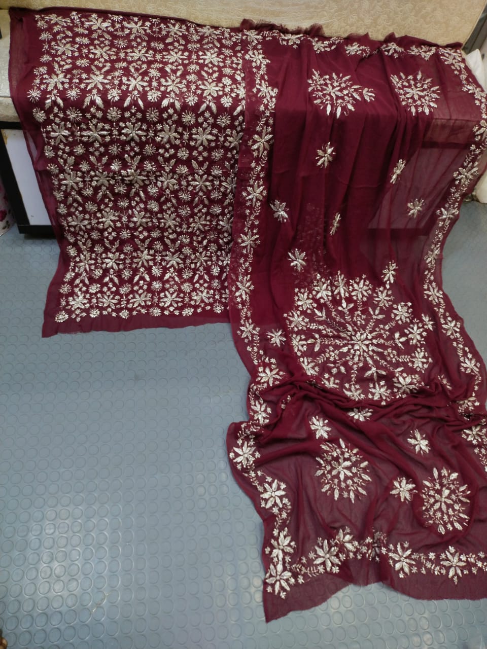 Handmade Marori Gota Full Jaal Chiffon Suit - Maroon