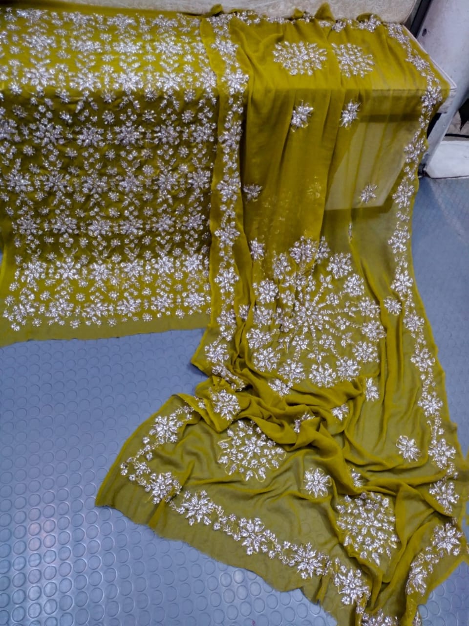 Handmade Marori Gota Full Jaal Chiffon Suit - Mehndi Green