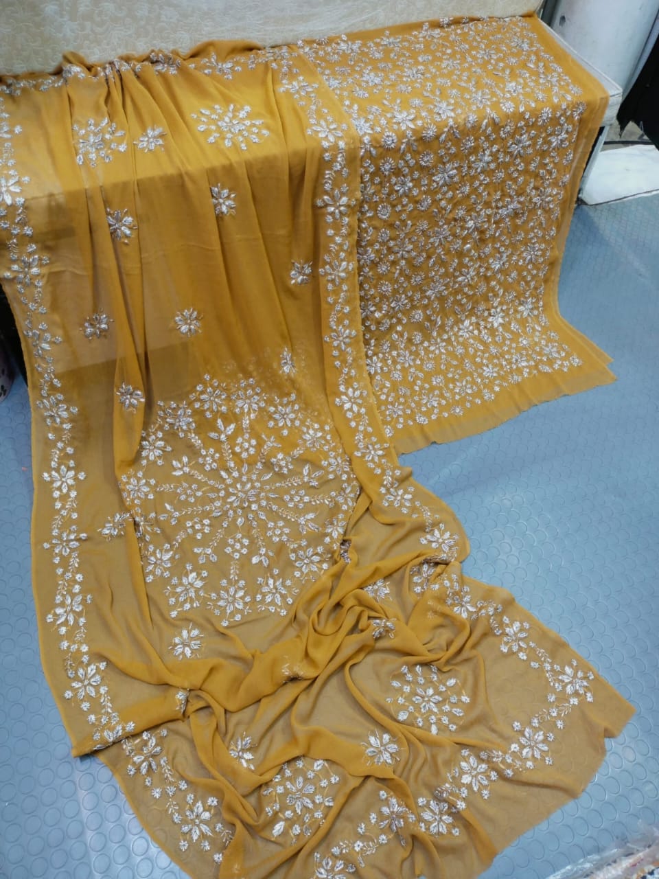 Handmade Marori Gota Full Jaal Chiffon Suit - Mustard