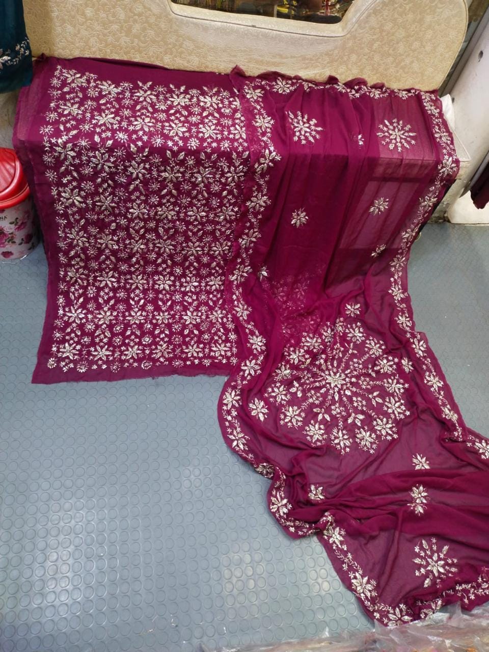 Handmade Marori Gota Full Jaal Chiffon Suit - Plum