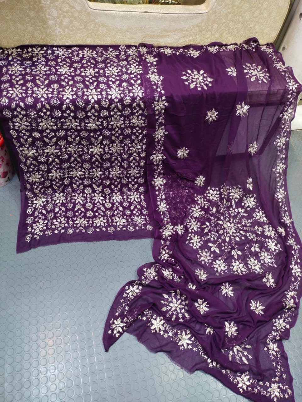 Handmade Marori Gota Full Jaal Chiffon Suit - Purple