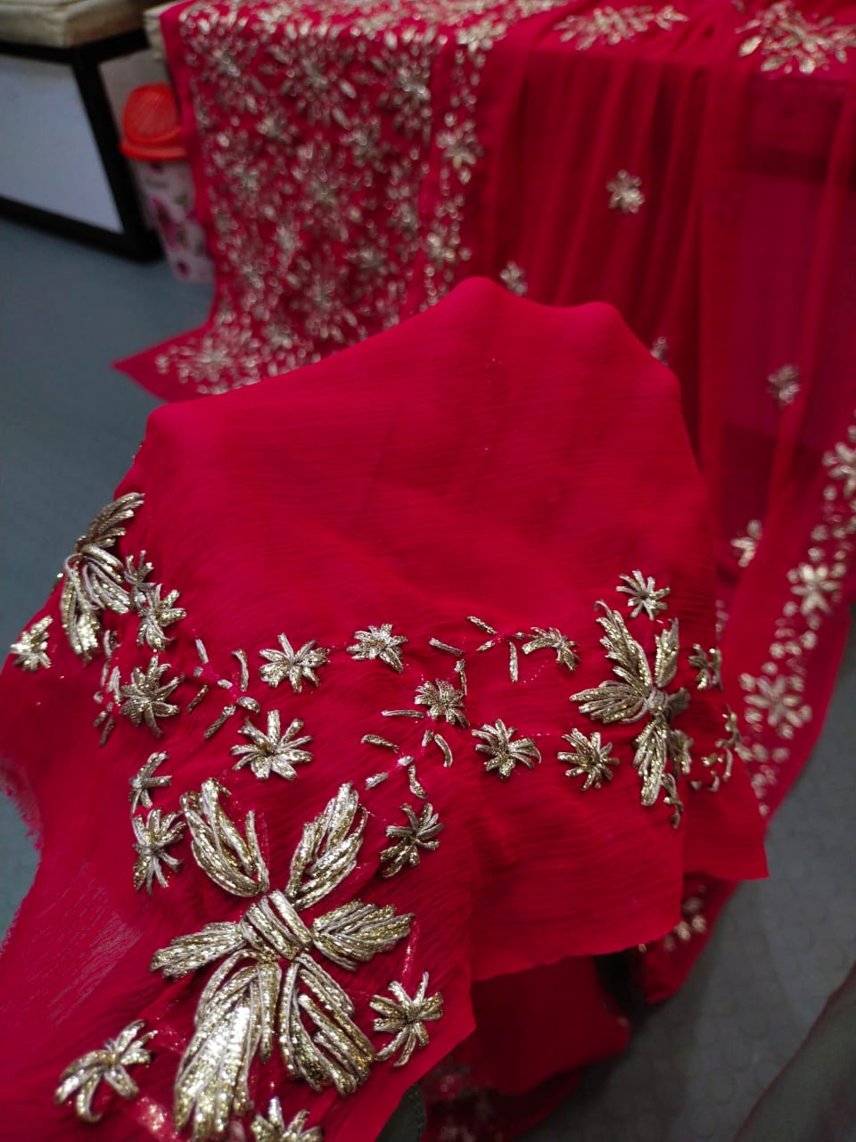 Handmade Marori Gota Full Jaal Chiffon Suit - Red