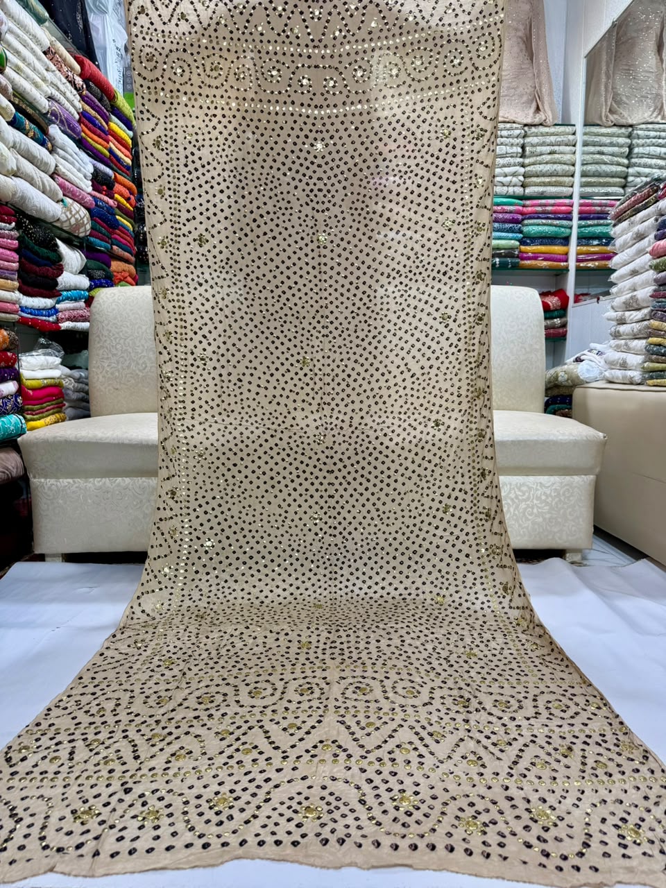 Gota & Chunri Mukesh Dupatta - Beige & Gold