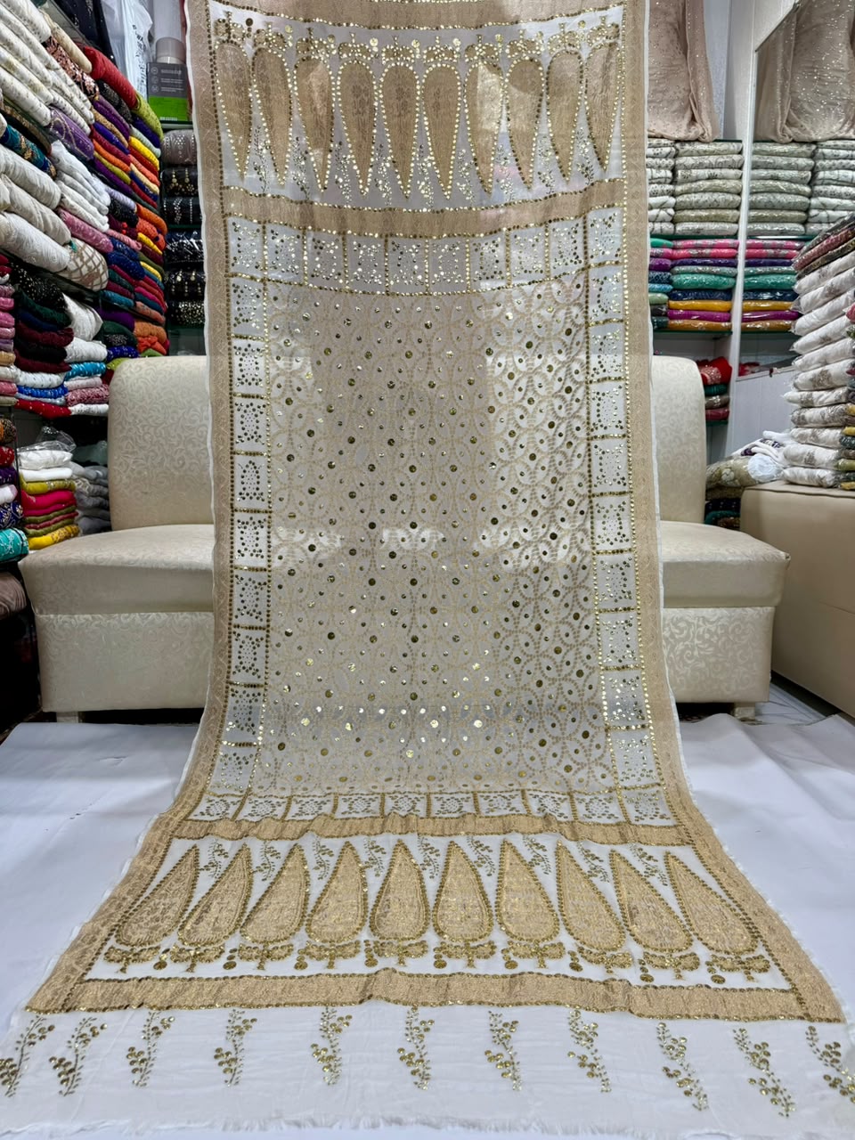 Gota & Chunri Mukesh Dupatta - Ivory & Gold I