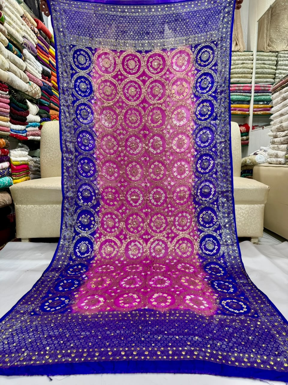 Gota & Chunri Mukesh Dupatta - Royal Blue & Magenta