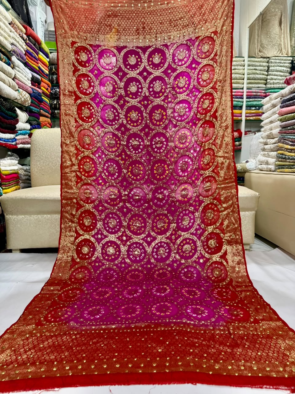 Gota & Chunri Mukesh Dupatta - Red & Magenta