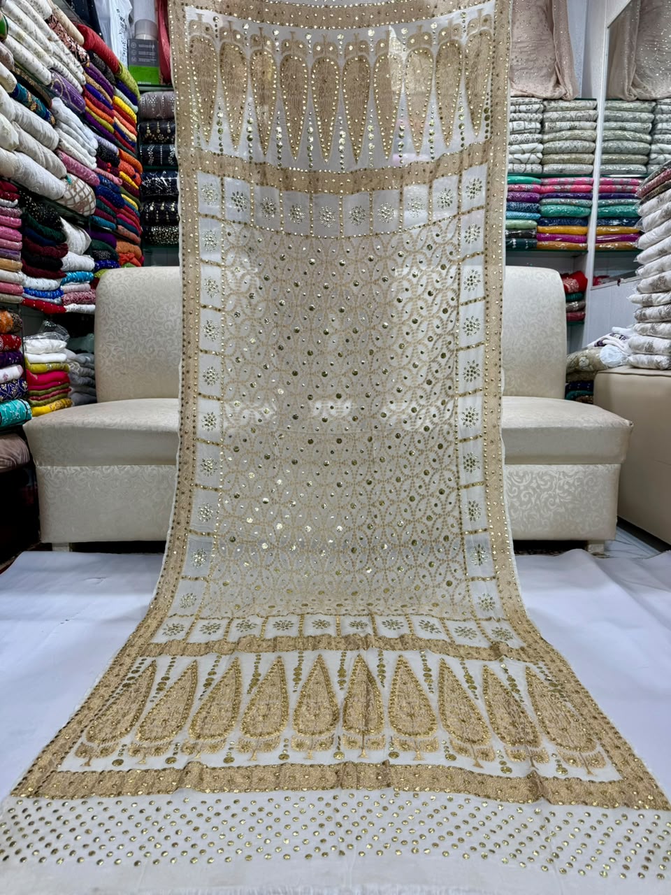 Gota & Chunri Mukesh Dupatta - Ivory & Gold II
