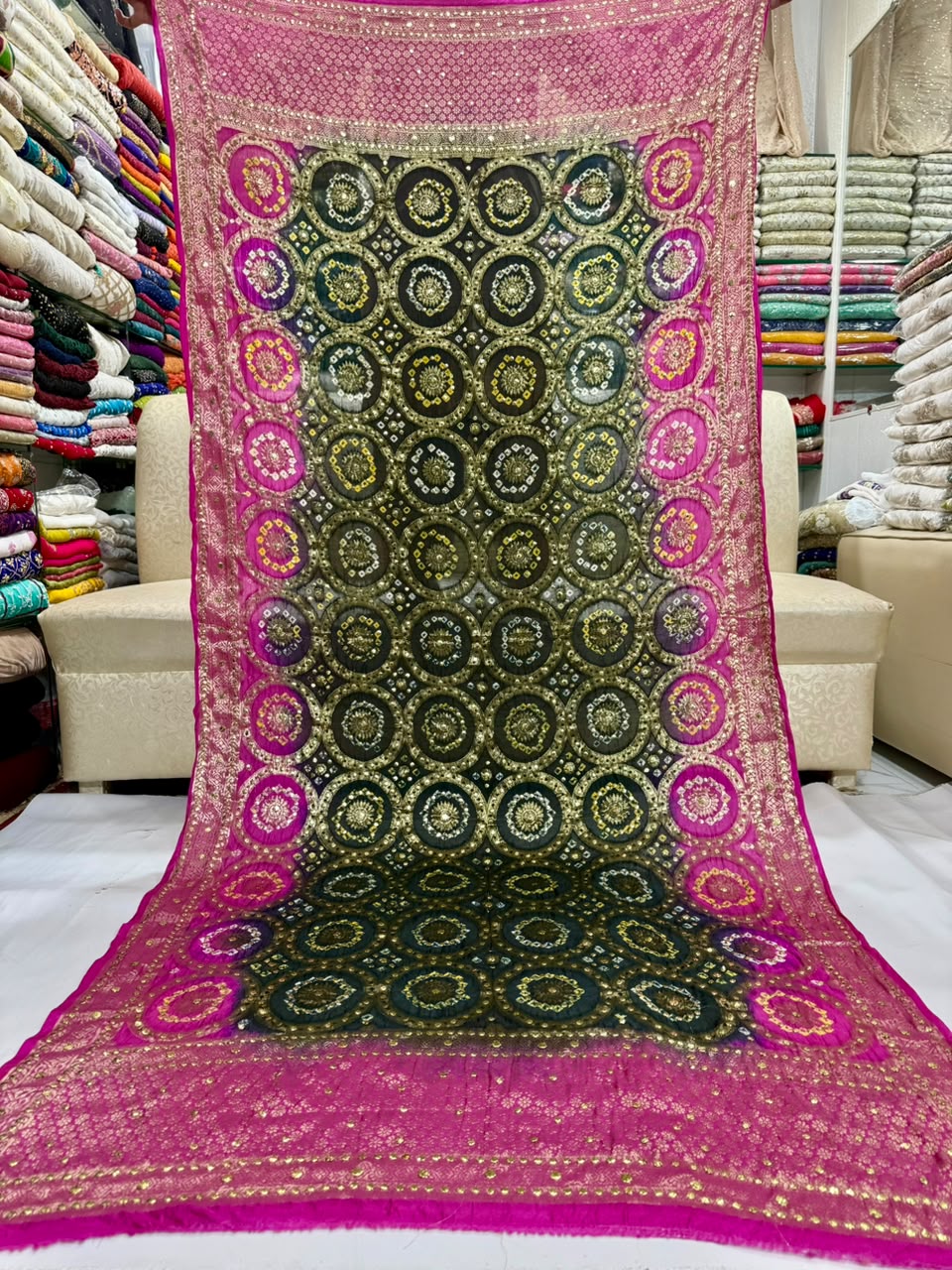 Gota & Chunri Mukesh Dupatta - Magenta & Olive