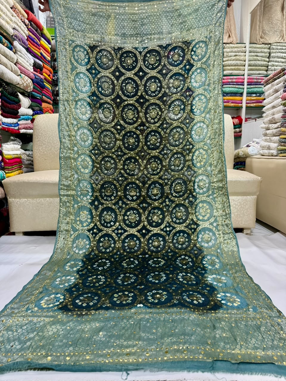 Gota & Chunri Mukesh Dupatta - Teal & Black