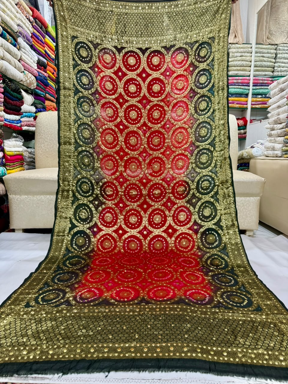 Gota & Chunri Mukesh Dupatta - Black & Red