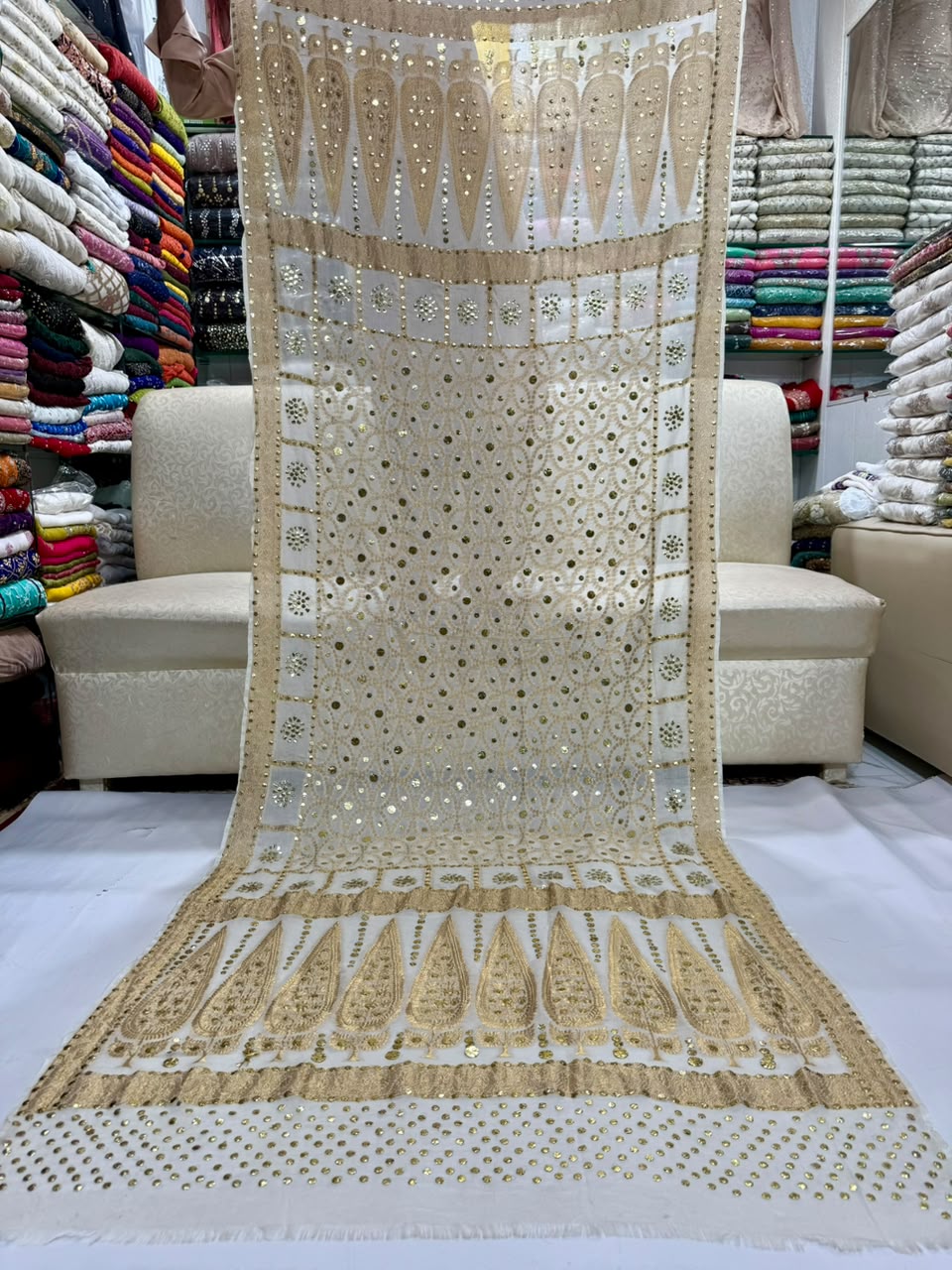 Gota & Chunri Mukesh Dupatta - Ivory & Gold III