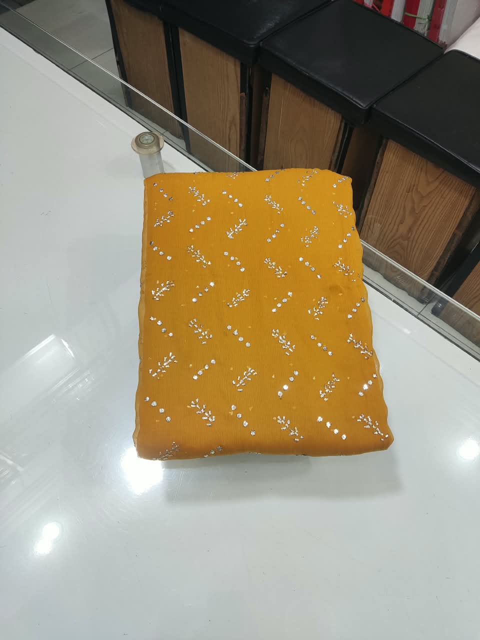 Handmade Mukesh Kamdani Work Suit - 2Pc Shirt & Dupatta - Golden Yellow