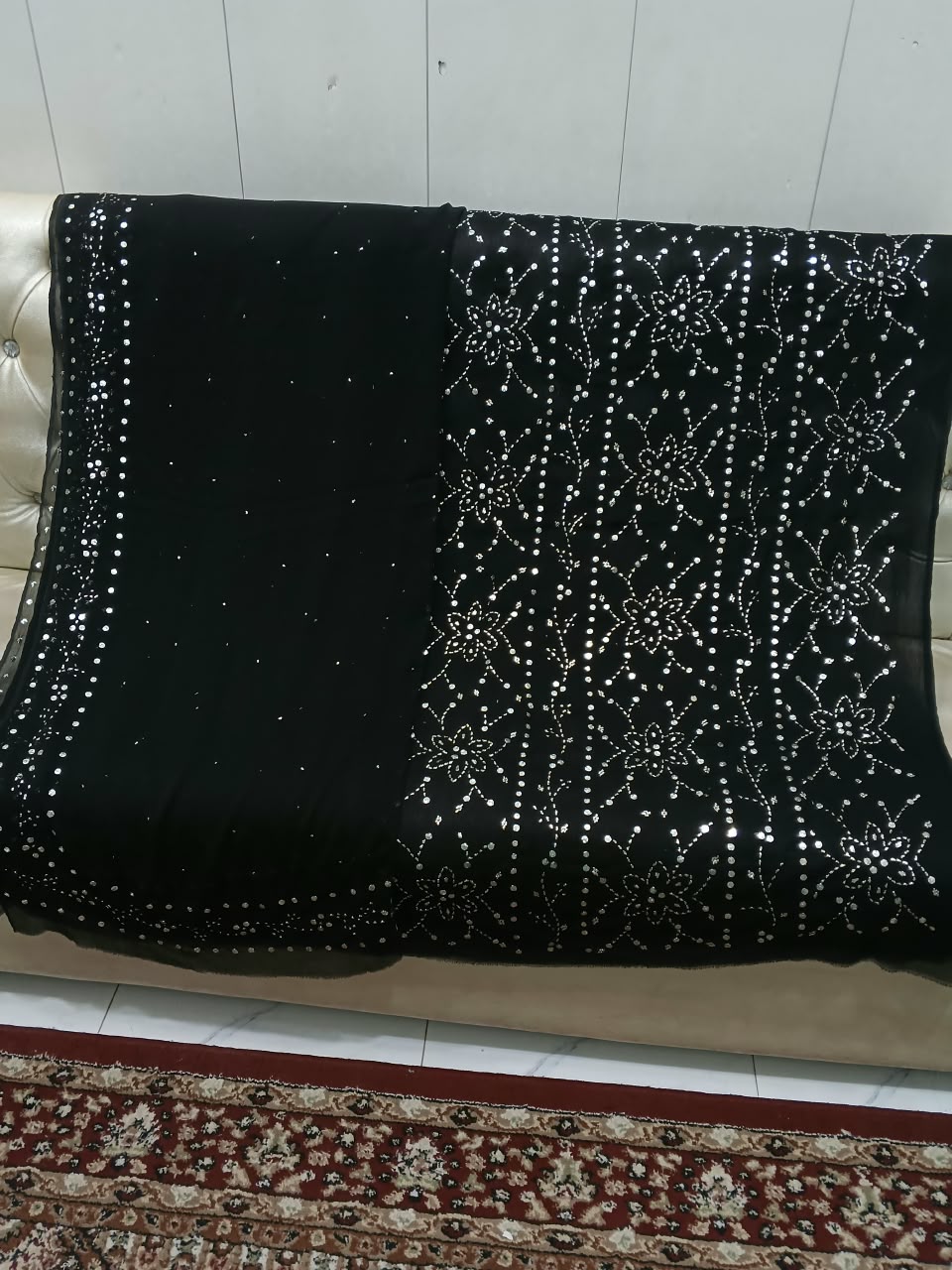 Handmade Mukesh Full Jaal Work Bamber Chiffon Suit - Black