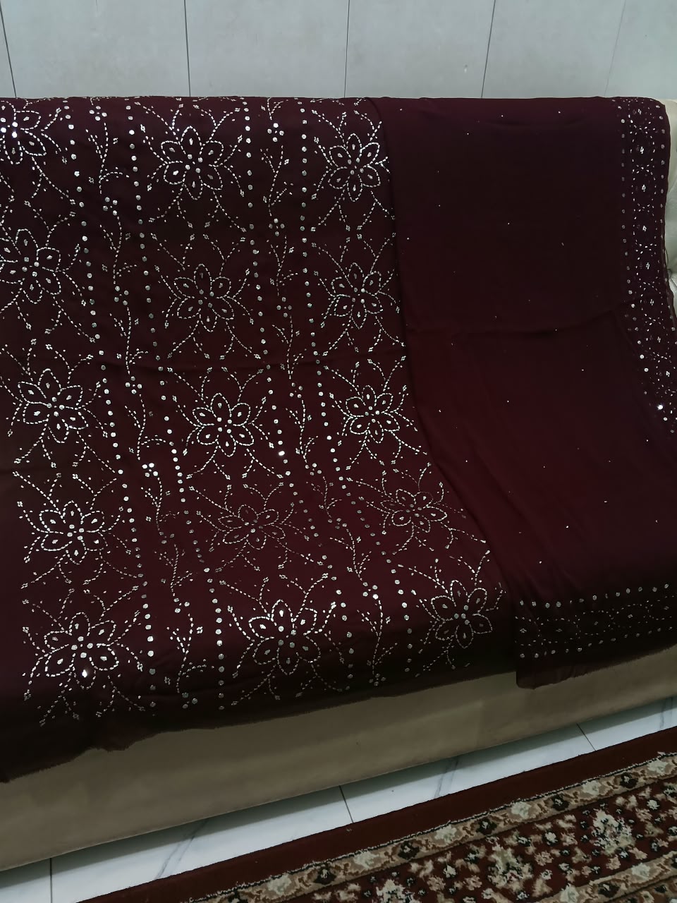 Handmade Mukesh Full Jaal Work Bamber Chiffon Suit - Plum