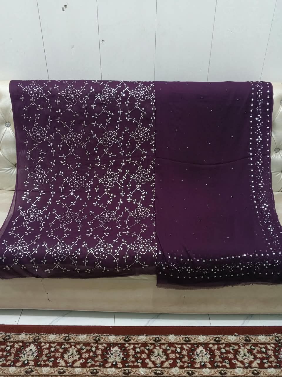 Handmade Mukesh Full Jaal Work Bamber Chiffon Suit - Purple