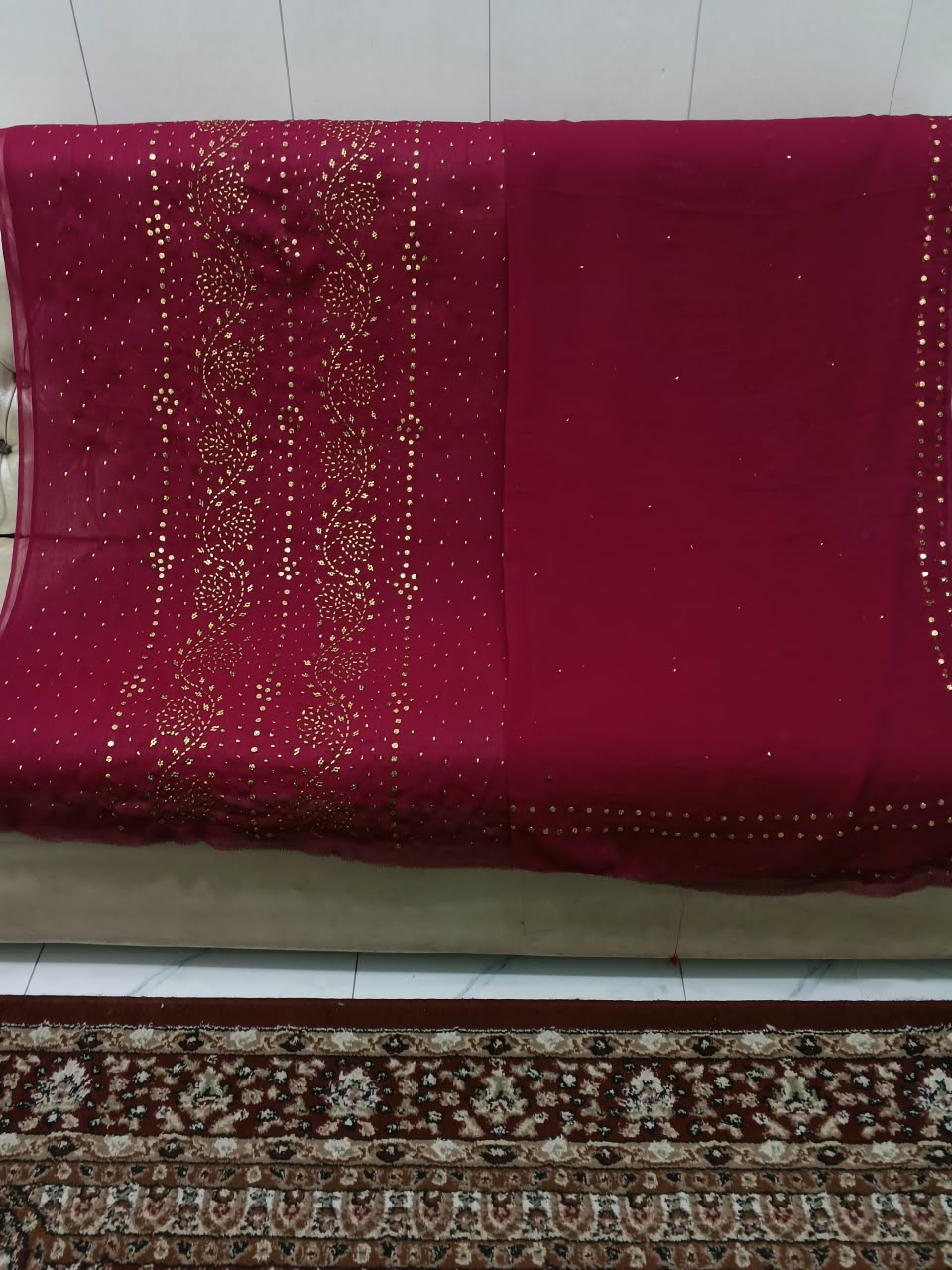 Handmade Mukesh Full Jaal Work Bamber Chiffon Suit - Rani Pink