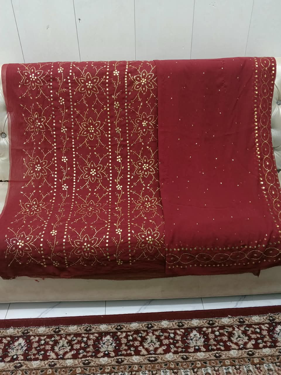 Handmade Mukesh Full Jaal Work Bamber Chiffon Suit - Rust