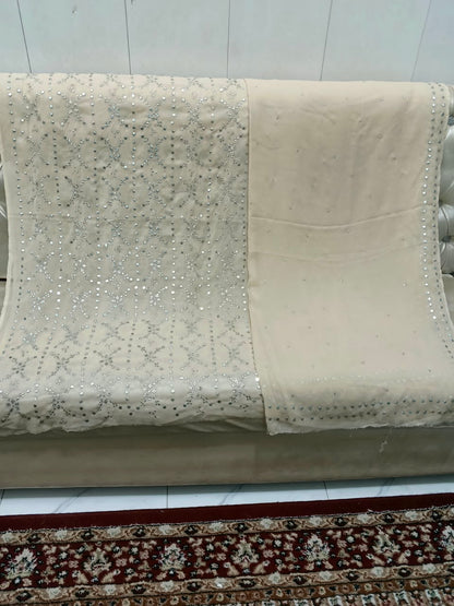 Handmade Mukesh Full Jaal Work Bamber Chiffon Suit - Skin