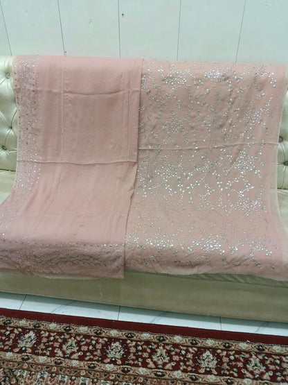 Handmade Mukesh Full Jaal Work Bamber Chiffon Suit - Tea Pink