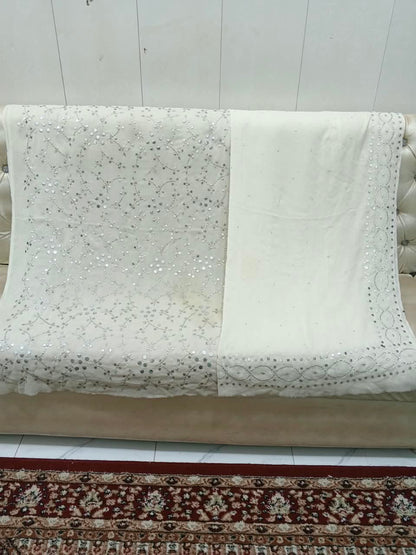 Handmade Mukesh Full Jaal Work Bamber Chiffon Suit - White