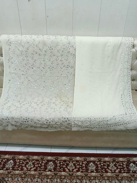 Handmade Mukesh Full Jaal Work Bamber Chiffon Suit - White