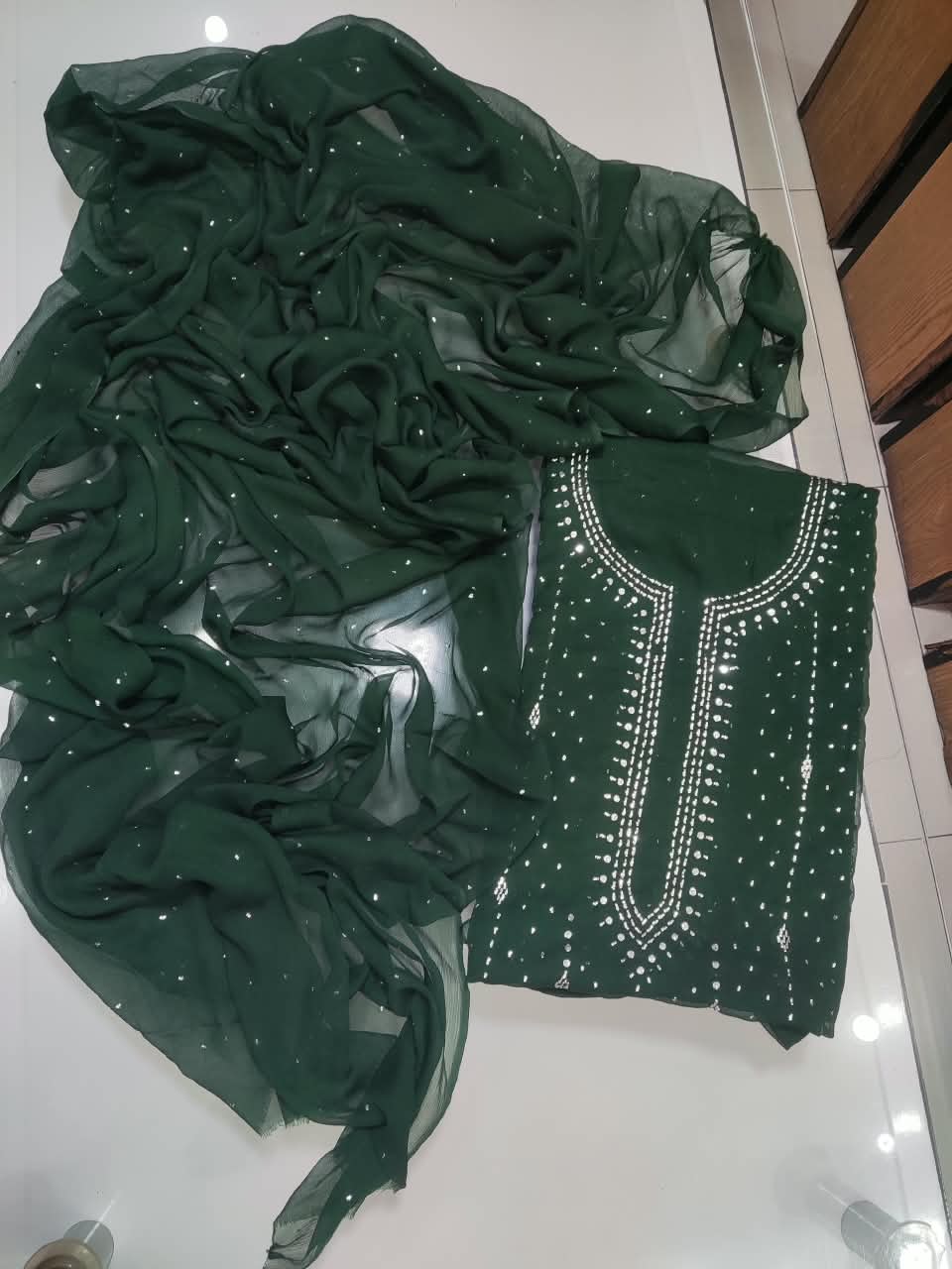 Handmade Mukesh Kamdani Suit - Bottle Green
