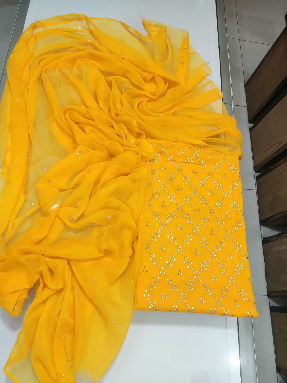 Handmade Mukesh Kamdani Suit - Golden Jaal
