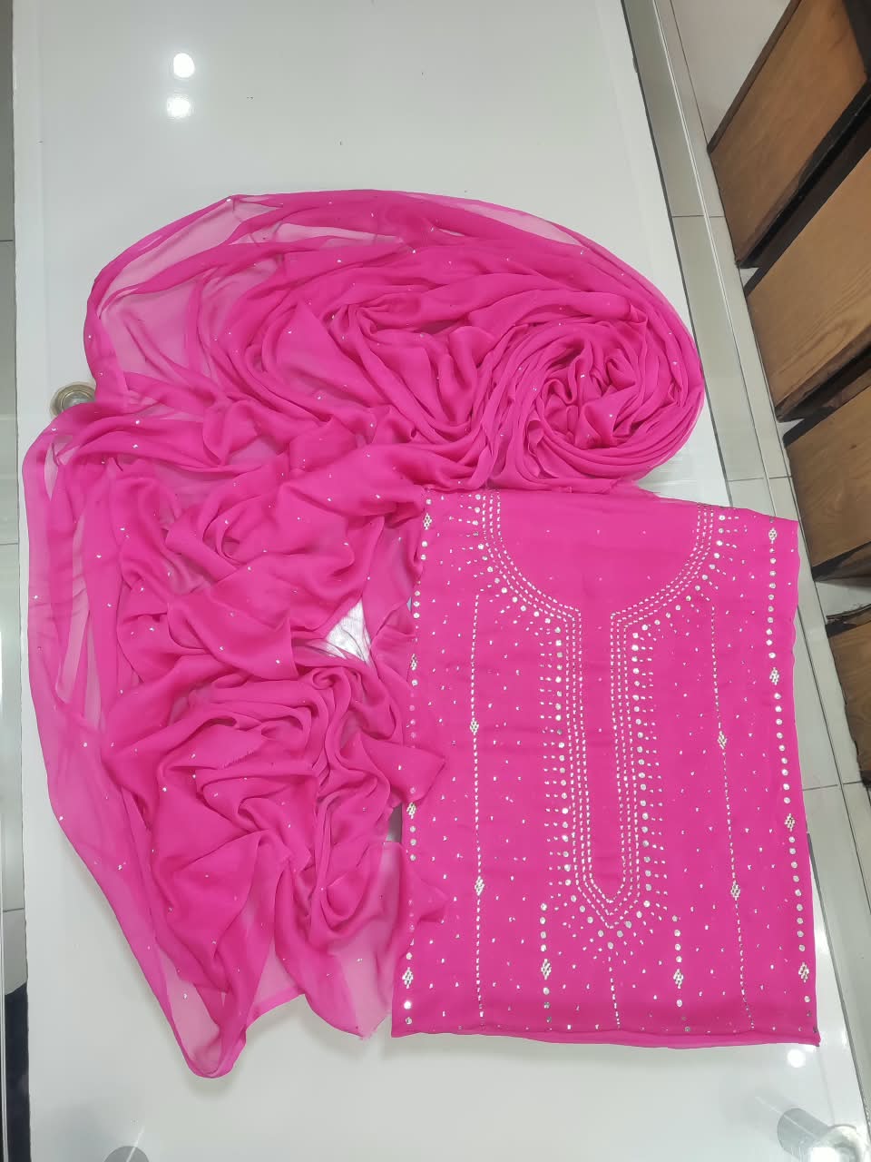 Handmade Mukesh Kamdani Suit - Hot Pink