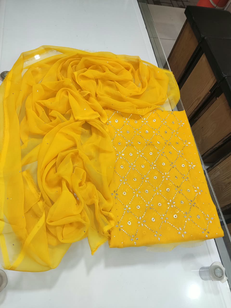 Handmade Mukesh Kamdani Suit - Lemon Jaal