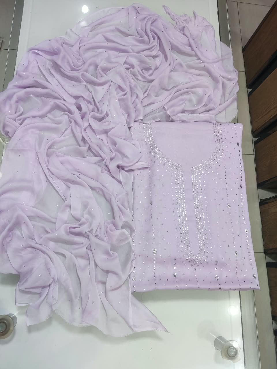Handmade Mukesh Kamdani Suit - Lilac