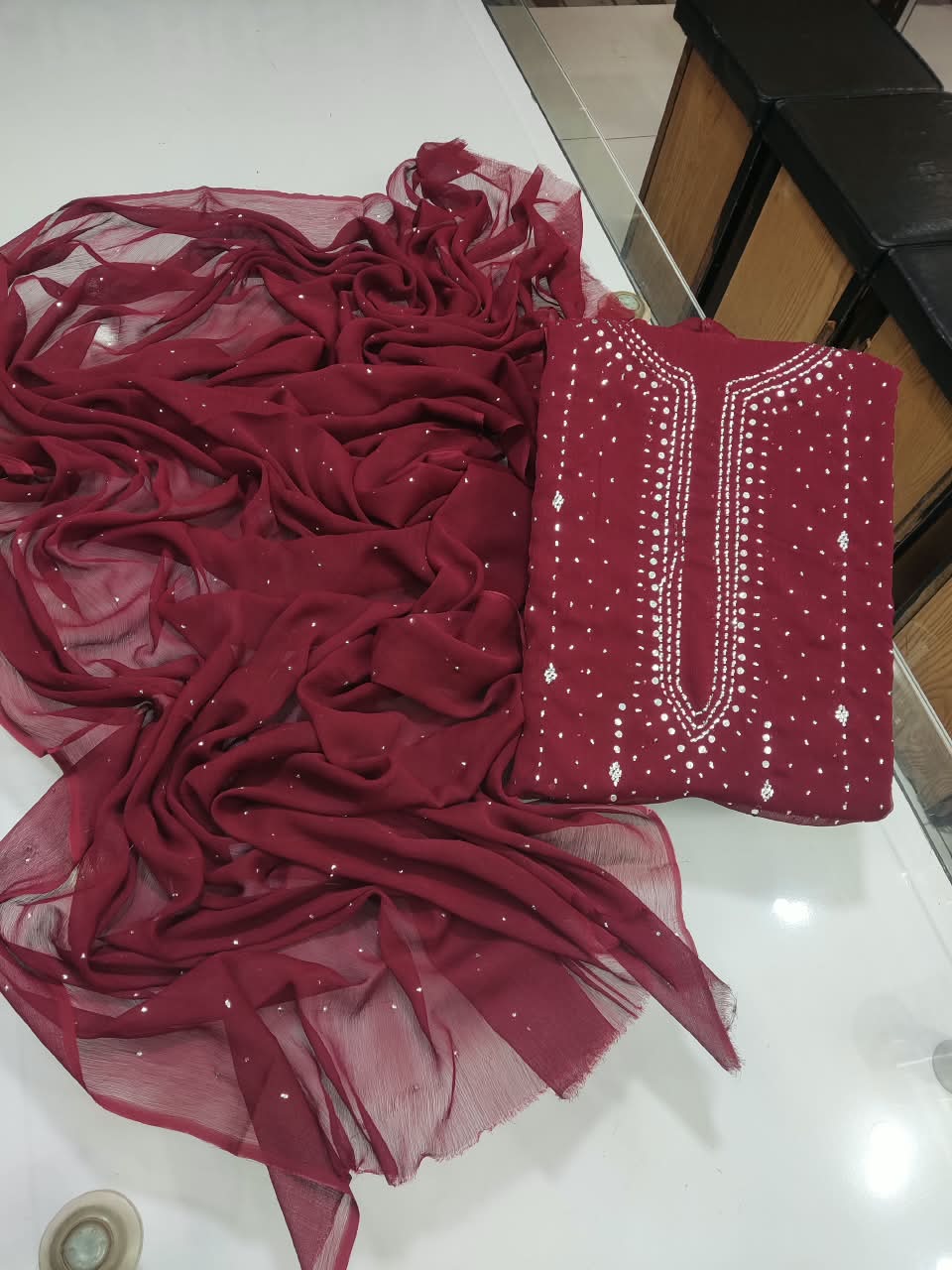 Handmade Mukesh Kamdani Suit - Maroon