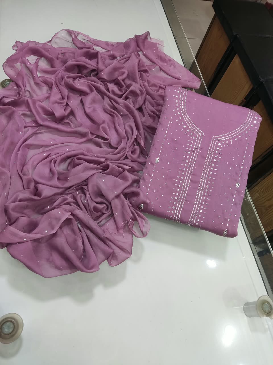 Handmade Mukesh Kamdani Suit - Mauve