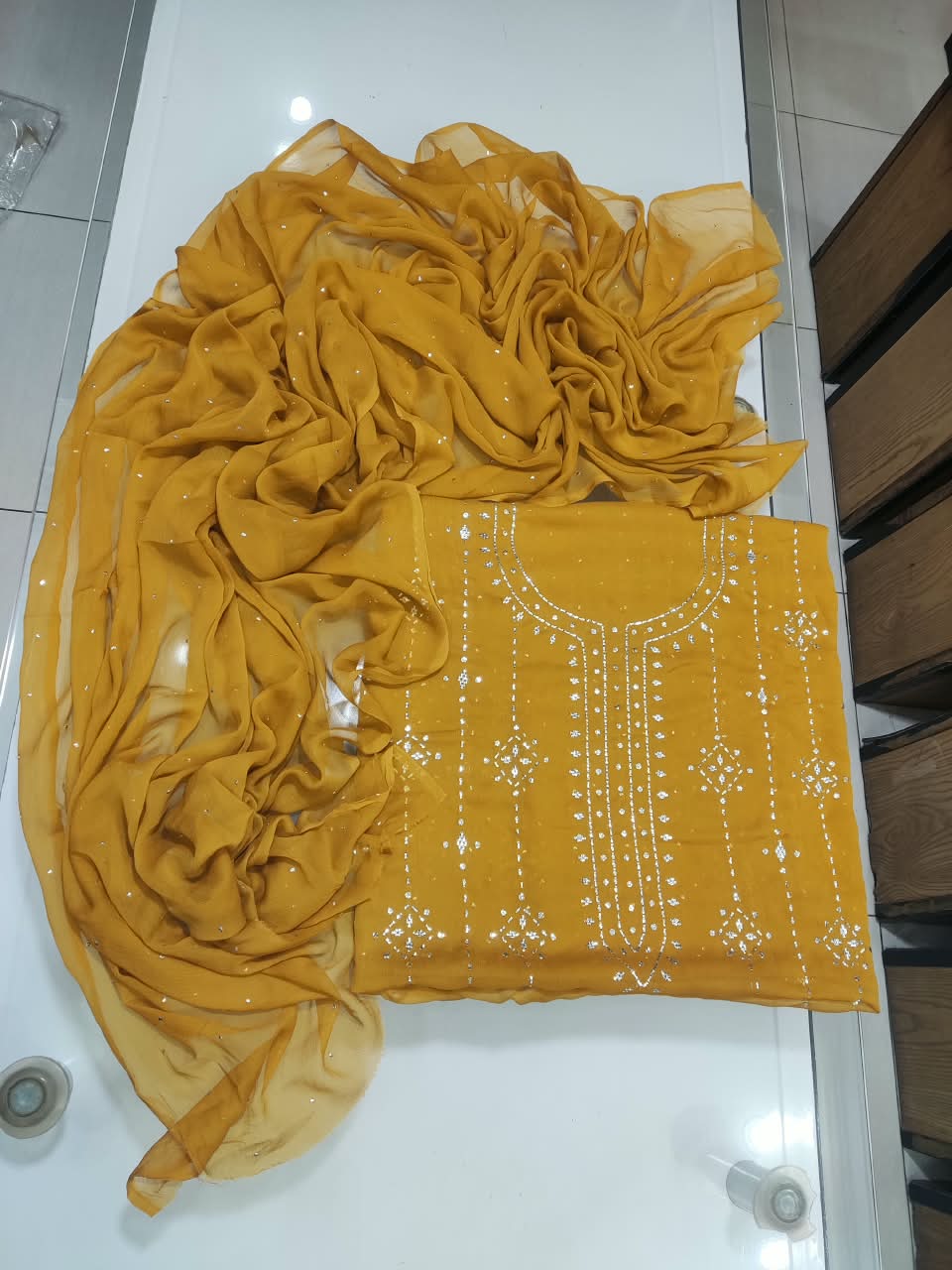 Handmade Mukesh Kamdani Suit - Mustard