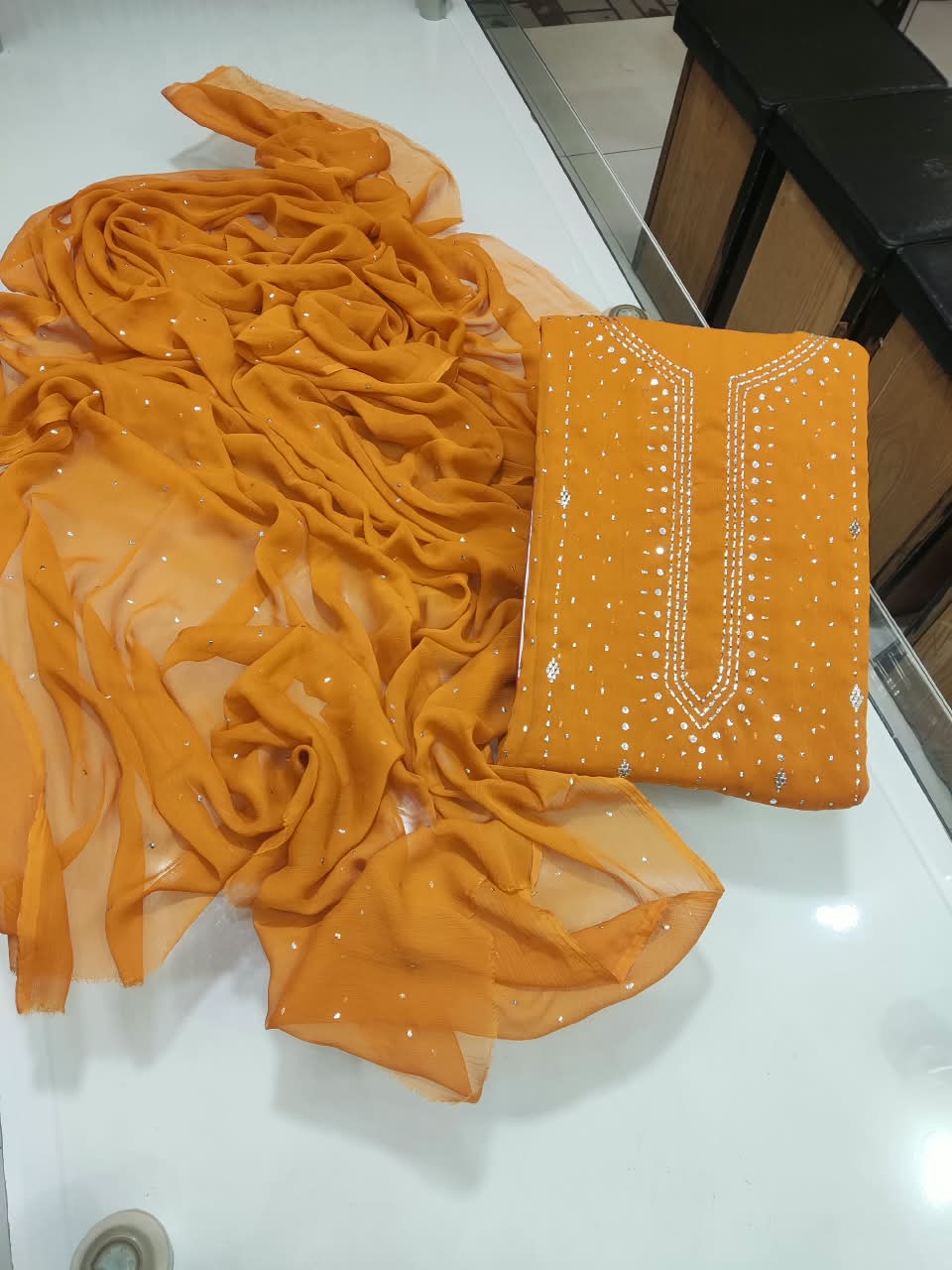 Handmade Mukesh Kamdani Suit - Orange