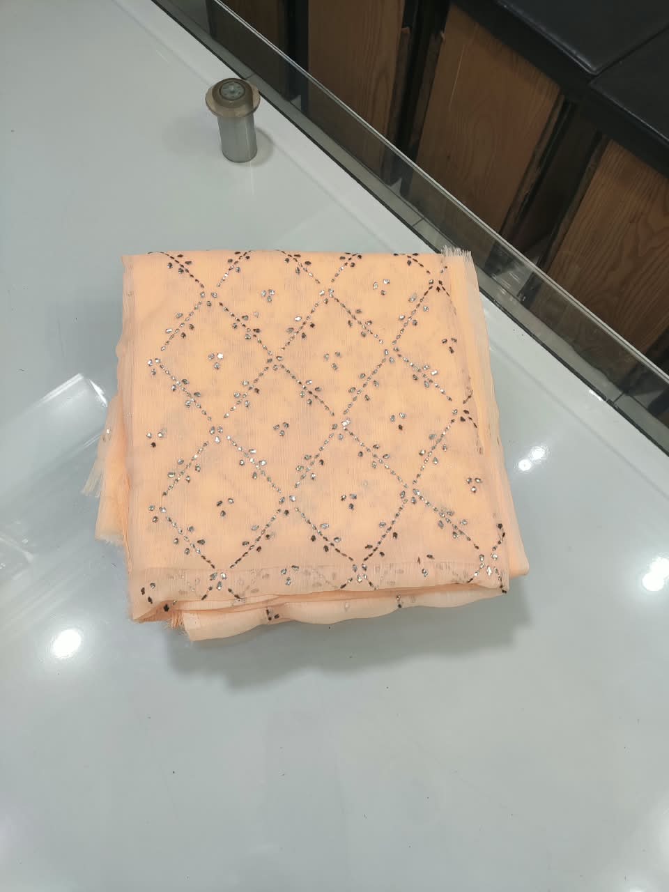 Handmade Mukesh Kamdani Suit - Peach Jaal