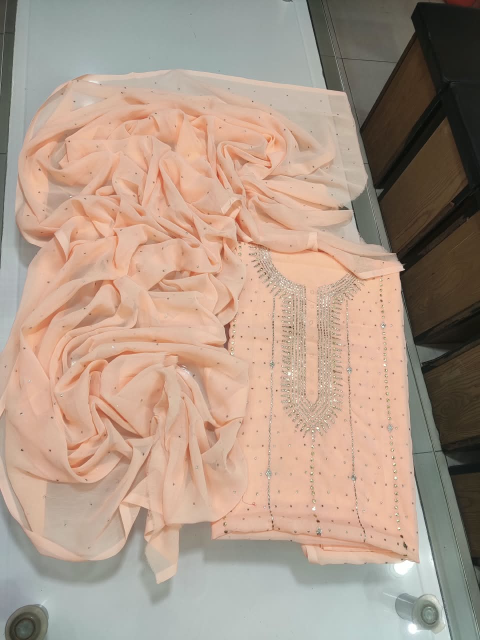 Handmade Mukesh Kamdani Suit - Peach