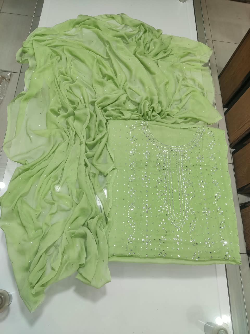 Handmade Mukesh Kamdani Suit - Pista Green