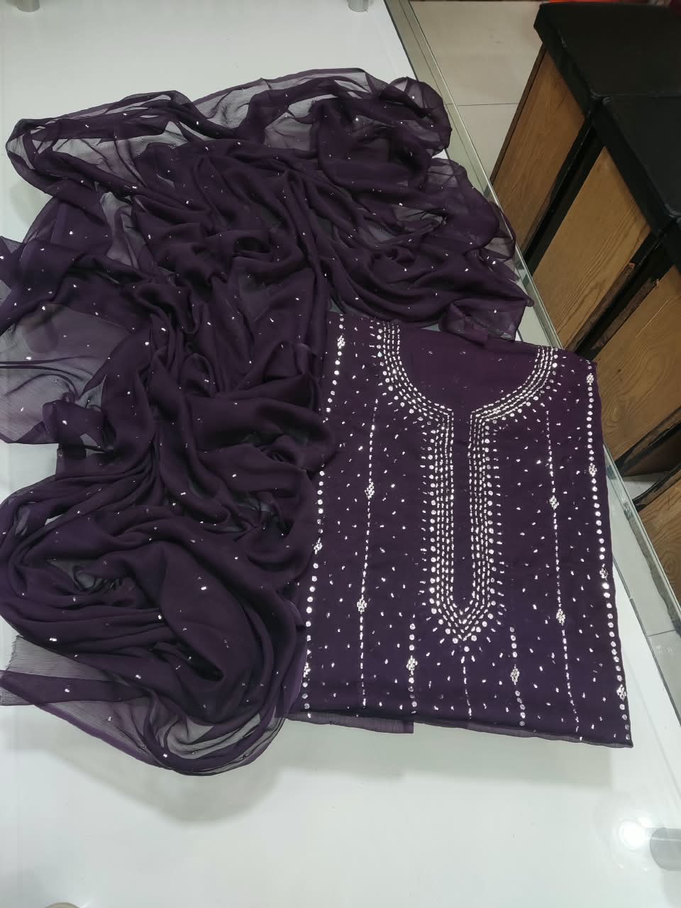 Handmade Mukesh Kamdani Suit - Plum