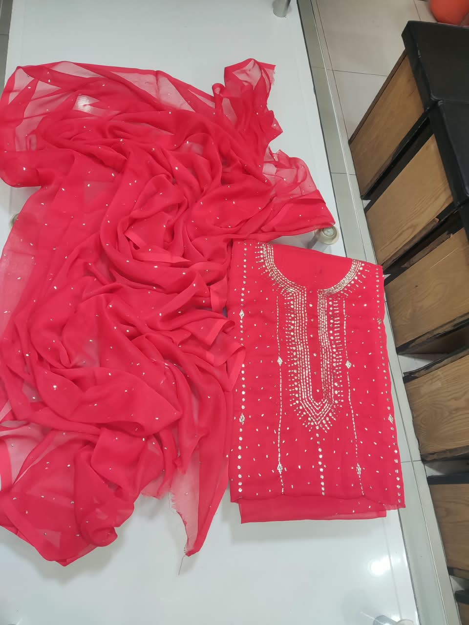 Handmade Mukesh Kamdani Suit - Red