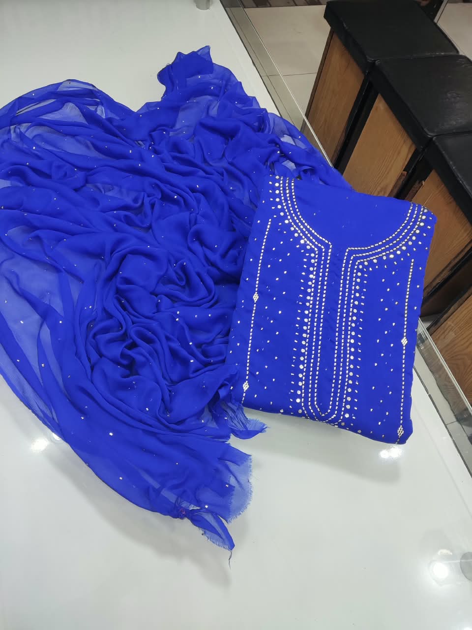 Handmade Mukesh Kamdani Suit - Royal Blue