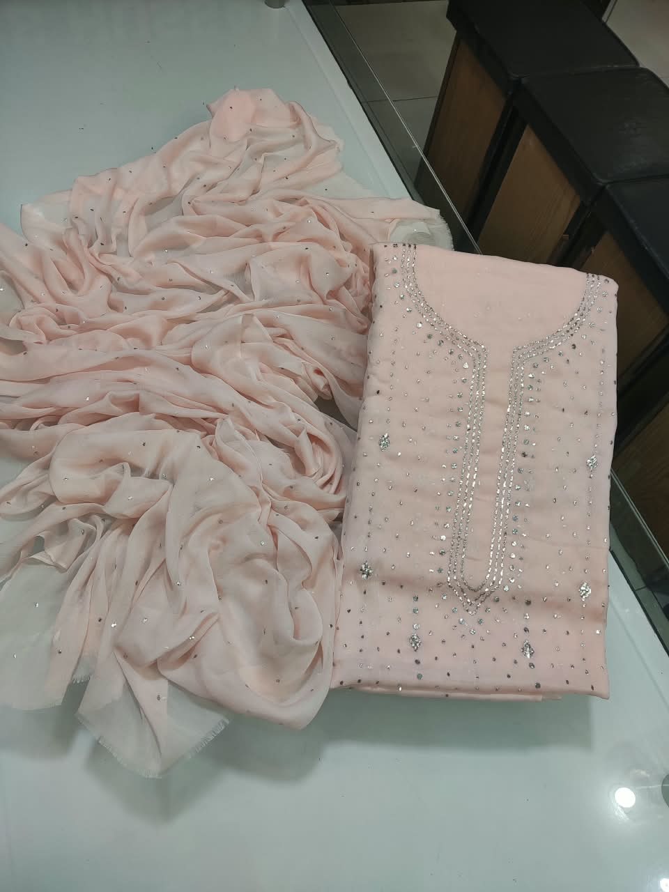 Handmade Mukesh Kamdani Suit - Tea Pink