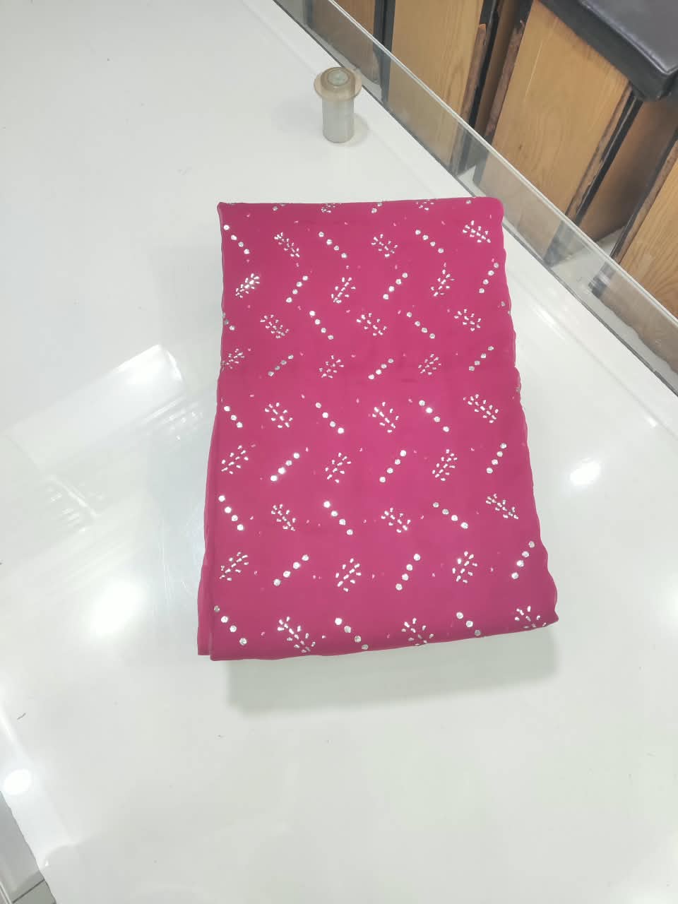 Handmade Mukesh Kamdani Work Suit - 2Pc Shirt & Dupatta - Rani Pink