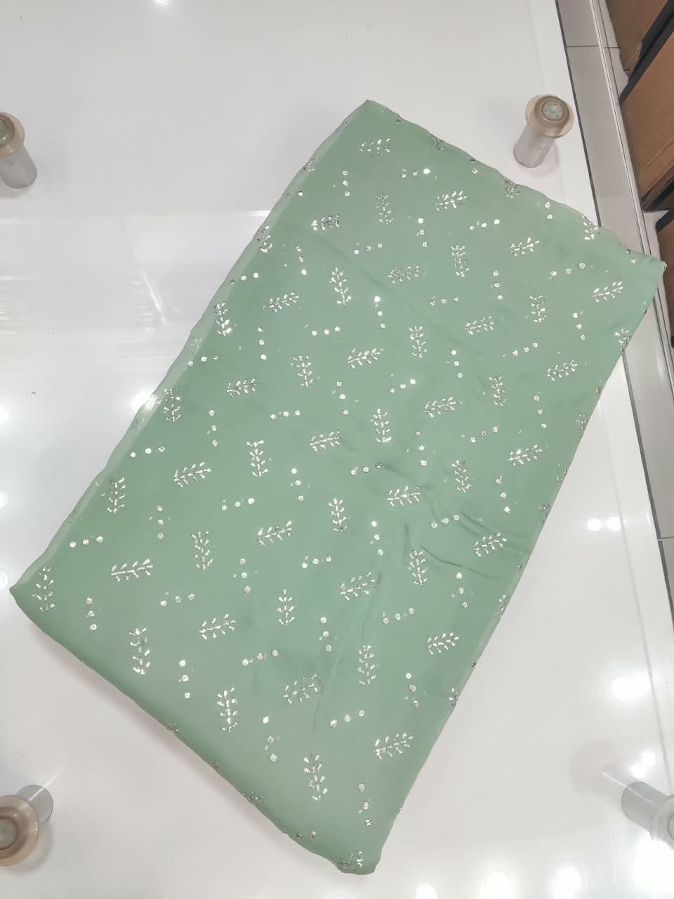 Handmade Mukesh Kamdani Work Suit - 2Pc Shirt & Dupatta - Sea Green