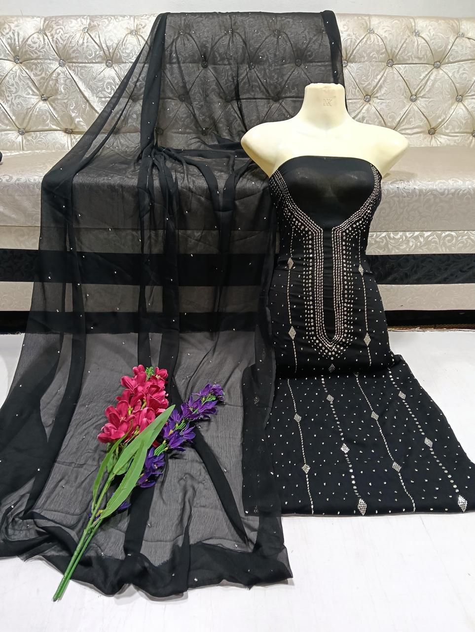 Mukesh Work Shirt & Dupatta - Black