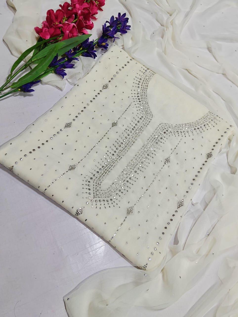 Mukesh Work Shirt & Dupatta - Ivory