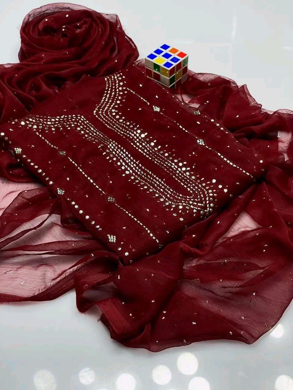 Mukesh Work Shirt & Dupatta - Maroon