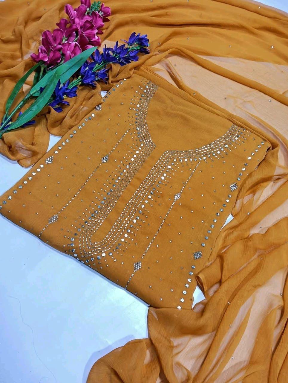 Mukesh Work Shirt & Dupatta - Mustard (alt)
