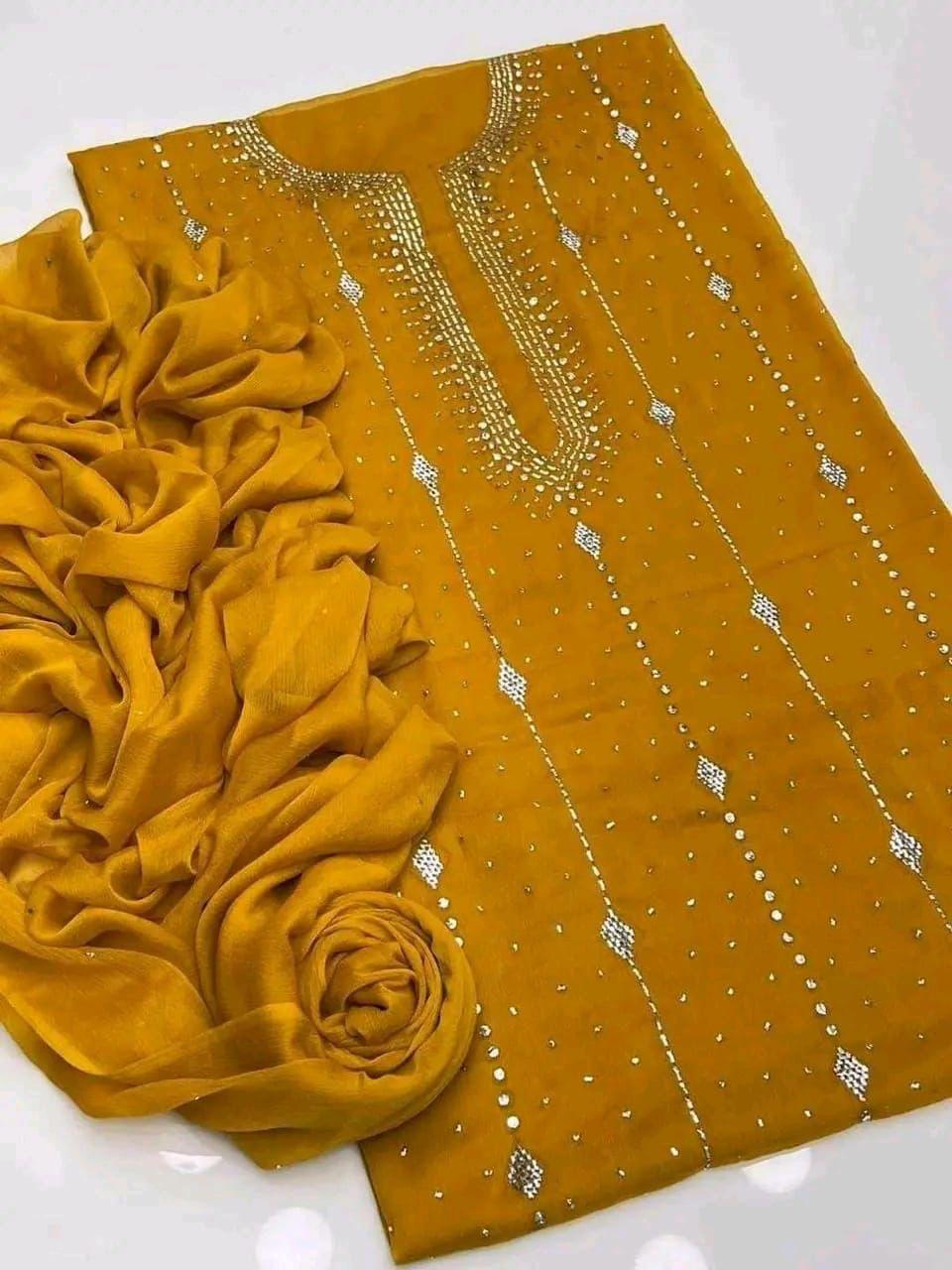 Mukesh Work Shirt & Dupatta - Mustard