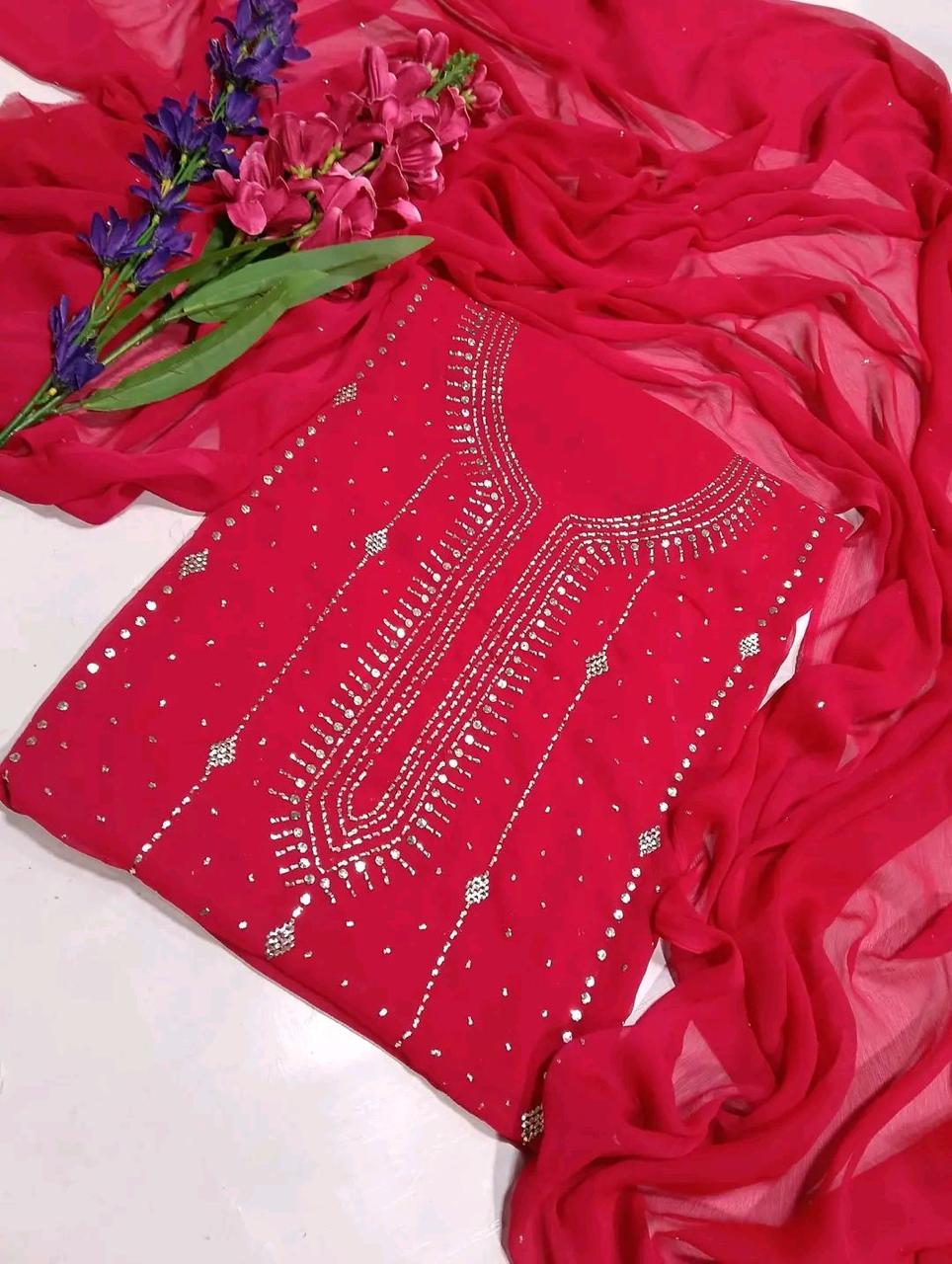 Mukesh Work Shirt & Dupatta - Rani Pink