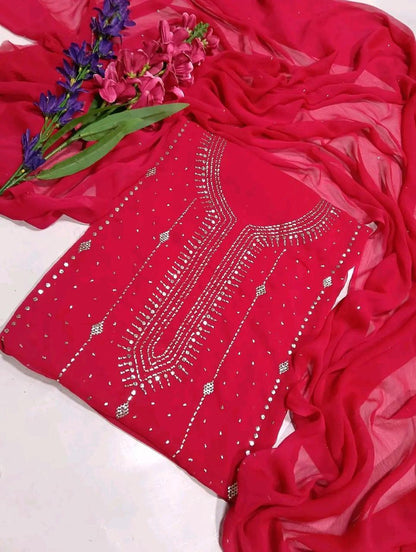Mukesh Work Shirt & Dupatta - Rani Pink